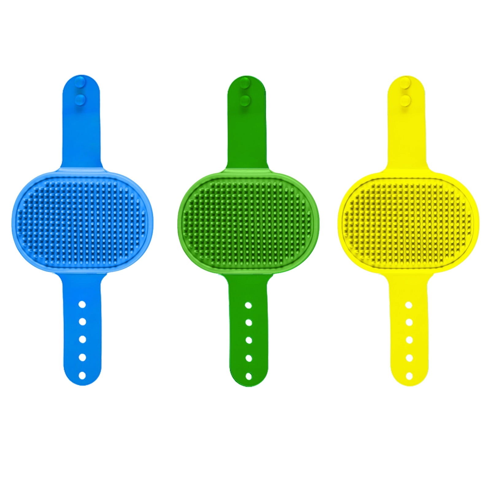 Pamper Your Pets with Our 3-Pack Adjustable Pet Bath Brushes - Soft Silicone Grooming for Dogs and Cats in Vibrant Blue, Green, and Yellow