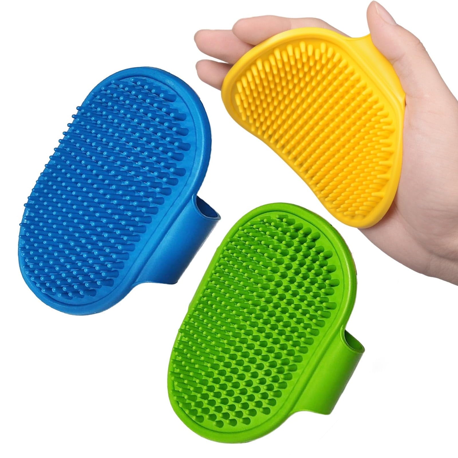 Pamper Your Pets with Our 3-Pack Adjustable Pet Bath Brushes - Soft Silicone Grooming for Dogs and Cats in Vibrant Blue, Green, and Yellow