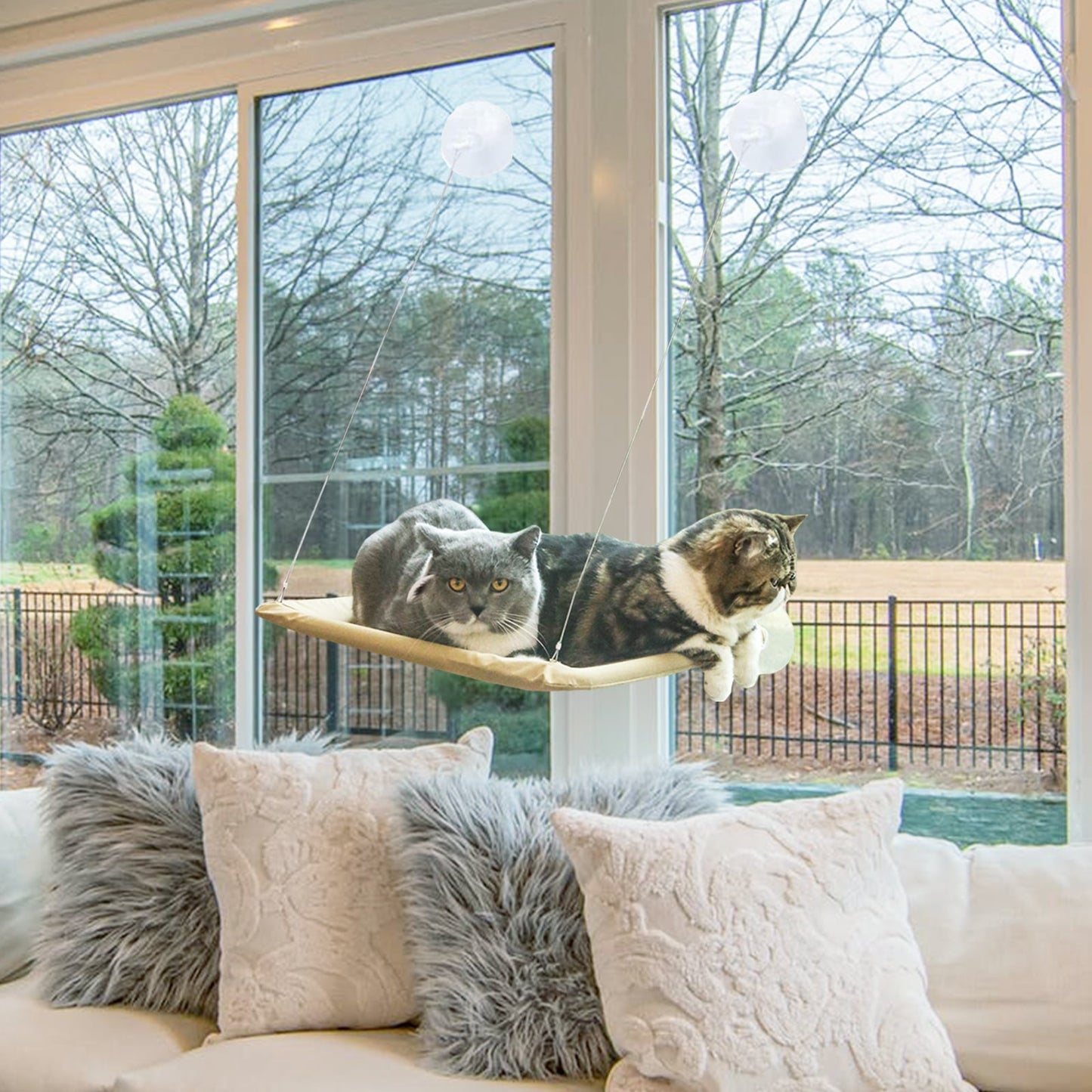 Elevate Your Cat's Comfort with the Khaki Cat Window Perch - Perfect for Sunbathing and Play!