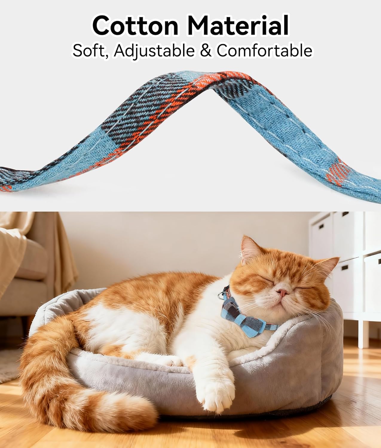 Chic Haze Blue Cat Collar with Breakaway Safety Feature and Stylish Bow Tie – Perfect for All Life Stages!