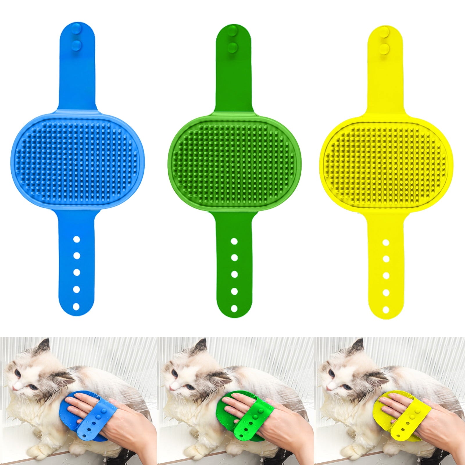 Pamper Your Pets with Our 3-Pack Adjustable Pet Bath Brushes - Soft Silicone Grooming for Dogs and Cats in Vibrant Blue, Green, and Yellow