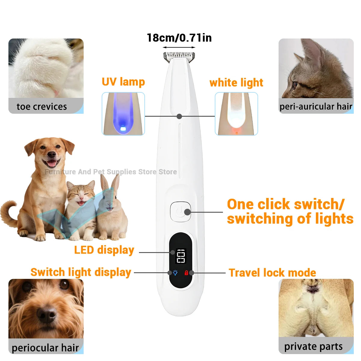 Revolutionary LED/UV Light Dog Paw Trimmer - Fully Waterproof Pet Grooming Tool for Dogs and Cats with Smart Display and Safety Features