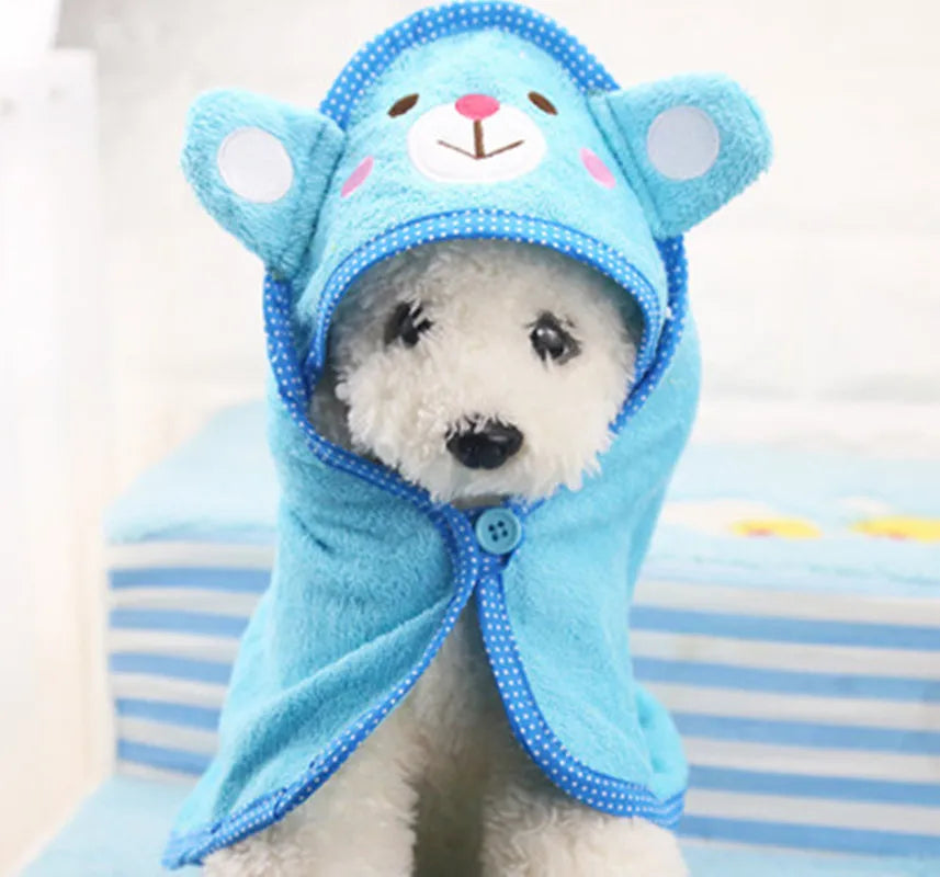 Cute Pet Dog Towel Soft Absorbent Bath Pet Towel Suitable for Dogs and Cats Hooded Garment Puppy Super Absorbent Bathrobe