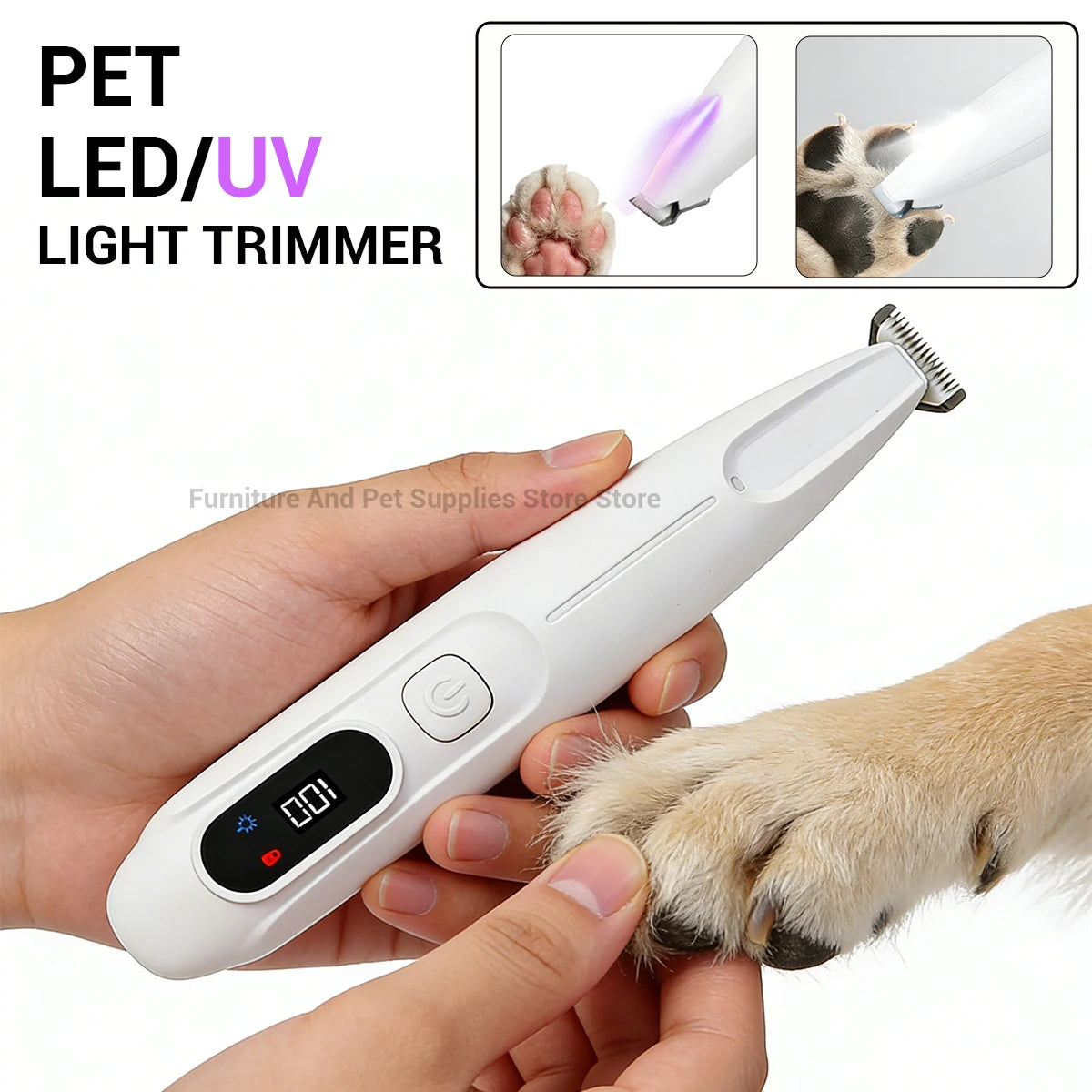 Revolutionary LED/UV Light Dog Paw Trimmer - Fully Waterproof Pet Grooming Tool for Dogs and Cats with Smart Display and Safety Features
