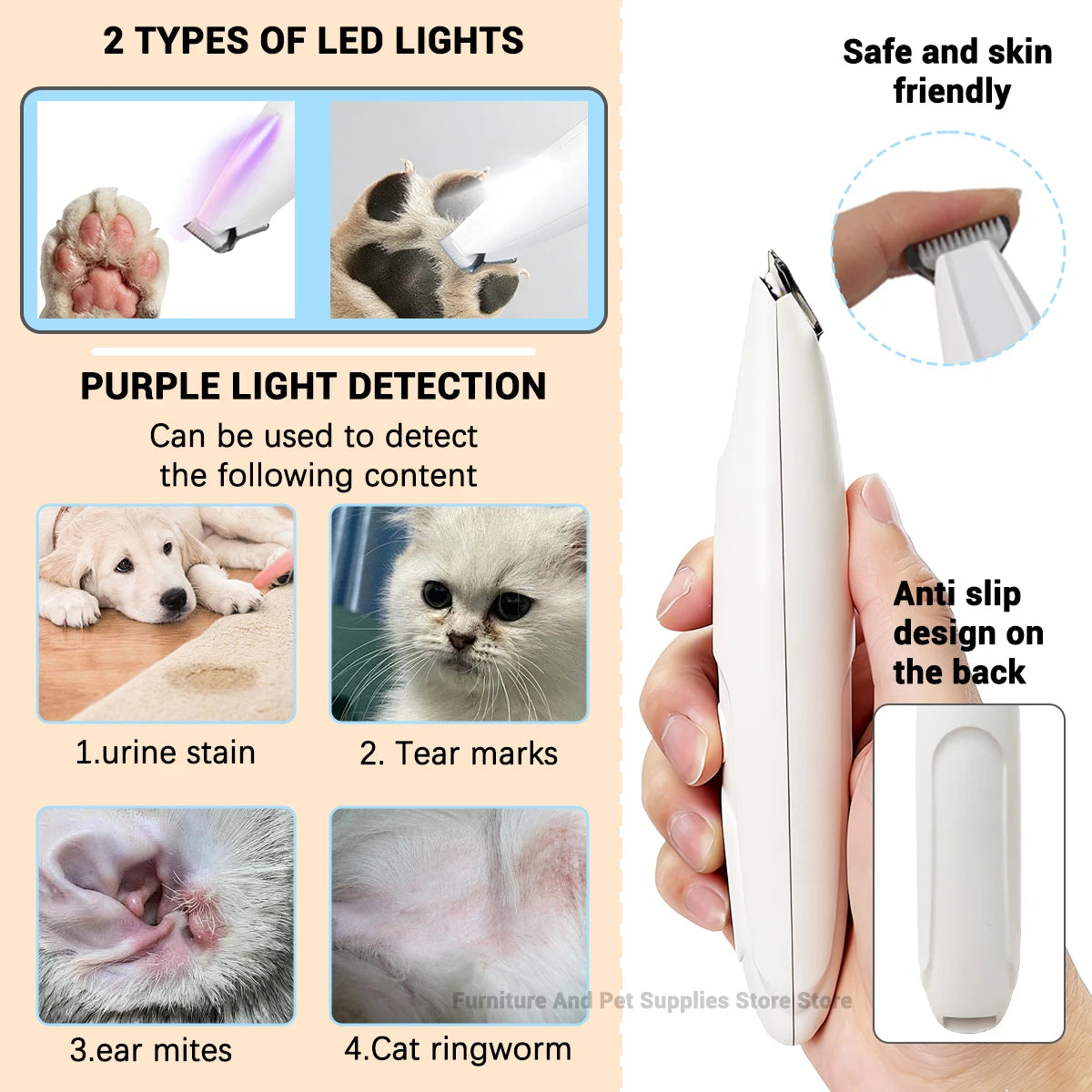 Revolutionary LED/UV Light Dog Paw Trimmer - Fully Waterproof Pet Grooming Tool for Dogs and Cats with Smart Display and Safety Features