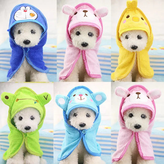 Cute Pet Dog Towel Soft Absorbent Bath Pet Towel Suitable for Dogs and Cats Hooded Garment Puppy Super Absorbent Bathrobe